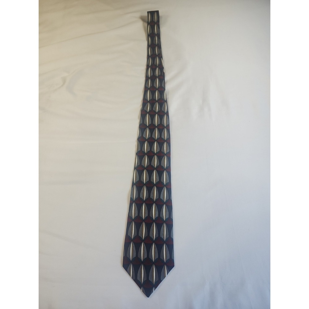 Vintage Insignia Men's Necktie Geometric Red Gold & Gray Silk Made In The USA